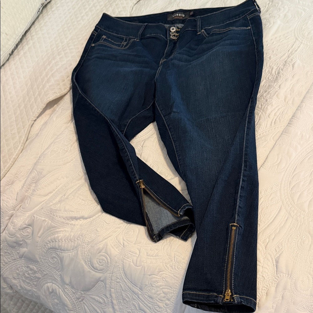 torrid Dark Indigo Skinny Jeans with Ankle Zippers